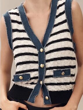 LAUNDRY BY SHELLI SEGAL Preppy Chic
Pointelle Denim-Trim Nautical Stripe Vest